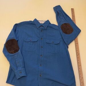 Cabela’s Deerskin Soft Chamois Shirt Blue Button Down w/ Elbow Patches Size M